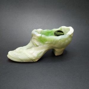 Vintage Slag Glass Victorian Shoe Green & Cream Marbling Kanawha